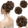 SARLA 2PCS Messy Hair Bun Hair Pieces Wavy Curly Synthetic Updo Fake Scrunchies Ponytail Extension for Women Medium Brown