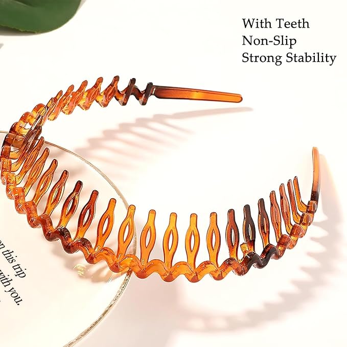 LAPOHI 8 PCS Non Slip Fashion Plastic Headbands with Teeth Skinny Hair Band Combs Hair Hoop Hair Accessory for Women Men Hair Decorations