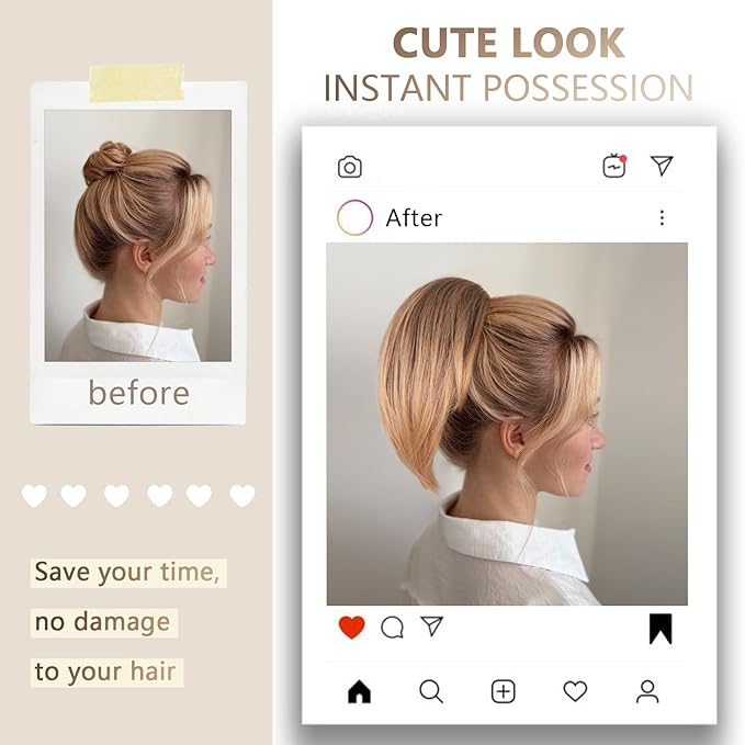 Claw Clip Ponytail Extension - 10 Inch Short Ponytail Extension, Straight Pony Tails Hair Extensions, Synthetic Hair Extensions Ponytail, Clip On Ponytails for Women (Light Brown with Golden Ends)