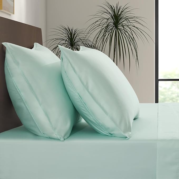 Luxury Bamboo Market |King Envelope Pillowcase Set | 100% Viscose Made from Bamboo | Organically Grown | Ultra Soft | Cooling | 2pcs [Coastal Green]