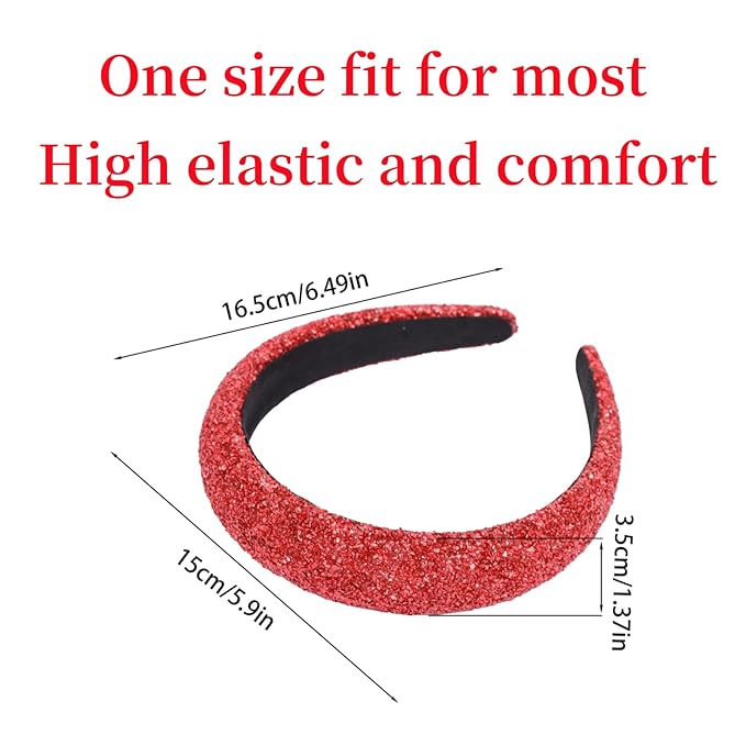 Red Sparkle Headband for Women Bling Wide Headbands Fashion Glitter Head Band Comfortable High Elastic Hairband Hair Hoop Hair Accessories for Women