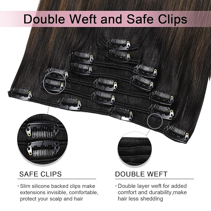 Pro2.0 Remy Clip in Extensions Real Human Hair Color #1BT4 Natural Black Fading to Middle Brown Remy Clip in Hair Extensions Real Human Hair 18inch 120g Thick 7pcs Double Weft（#1BT4-18inch）