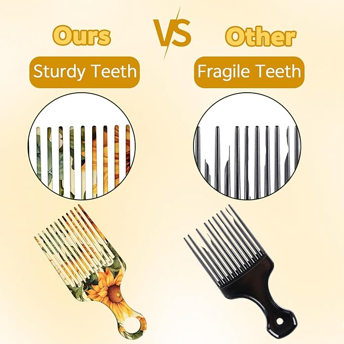 2 Pcs Afro Pick Comb for Natural Curly Hair,Portable Styling Hair Pick for Travel,Anti-Static,Cute Afro Comb for Women Men and Girls(Yellow-T10)