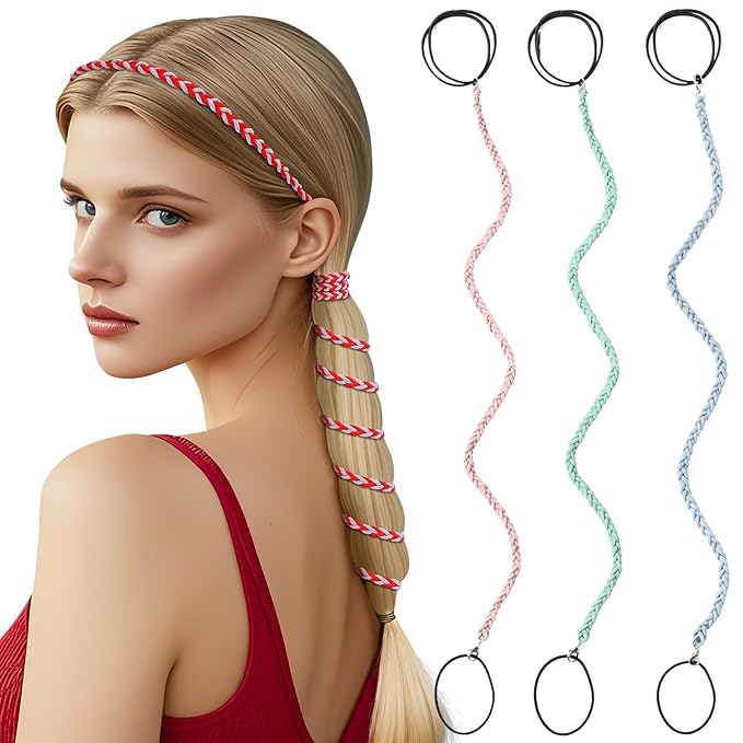 3 Packs Ponytail Holders Hair Ties for Women, Spiral Pony Tails Elastic Braided Hair Holders for Gym Swimming Sports (3pcs16"colorful13)