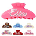 Personalized Colorful Name Hair Claw Clips for Women,Custom Hair Clips with Diamond,Cute Hair Accessories 4",Handmade Rhinestones Hair Clamp Gifts for Mom,Bride,Wife,Bridesmaid（Neon Pink）