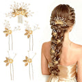 Wedding Hair Pins - Elegant Pearl Leaf Crystal Hair Accessories for Bridal Women (Gold)