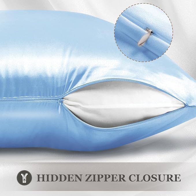 Adubor Mulberry Silk Pillowcase for Hair and Skin with Hidden Zipper, Both Side 23 Momme Silk, 900 Thread Count (20x36inch, King Size, Sky Blue, 1pc)