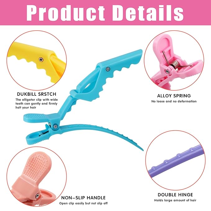 50Pcs Alligator Hair Clips,Professional Hair Styling Clips for Styling Sectioning,Plastic Non Slip Hair Clips for Women with Wide Teeth & Double-Hinged Design(Multicolor)