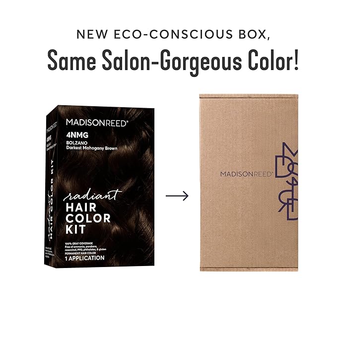 Madison Reed Radiant Hair Color Kit - 4NMG Darkest Chocolate Brown with Warm Mahogany Tones (Bolzano), Dimensional Gray Hair Blending Permanent Hair Dye, PPD-Free & Ammonia-Free, 1 Pack