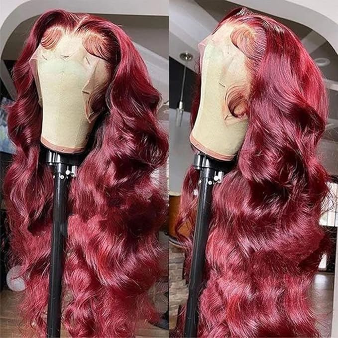Burgundy Wig Human Hair 13x4 99j Burgundy Lace Front Wigs Human Hair Pre Plucked HD Transparent Lace Frontal Wigs Red Colored Wig 26 Inch