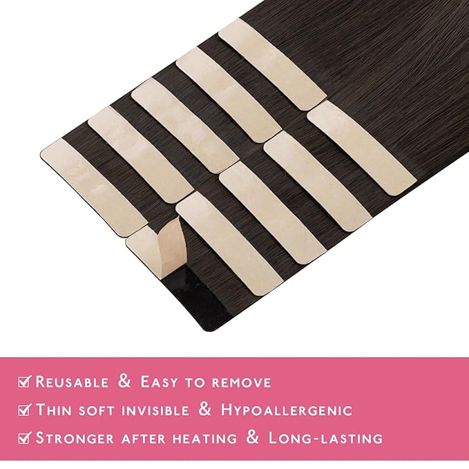 WENNALIFE Tape in Hair Extensions Human Hair Dark Brown Tape in Extensions, 10pcs 30g 20 inch Remy Invisible Tape Ins Straight Colored Soft Real Human Hair Tape in Extensions Refill Set Extensions
