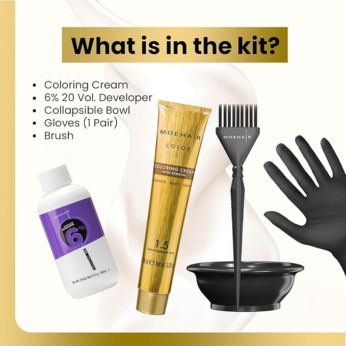 MOEHAIR Hair Coloring Kit | 9NN Permanent Hair Color (Very Light Blonde Intense), 20 Volume Developer 6%, Coloring Brush, Gloves & Mixing Bowl| Keratin Infused Color | Gray Coverage | Adds Shines