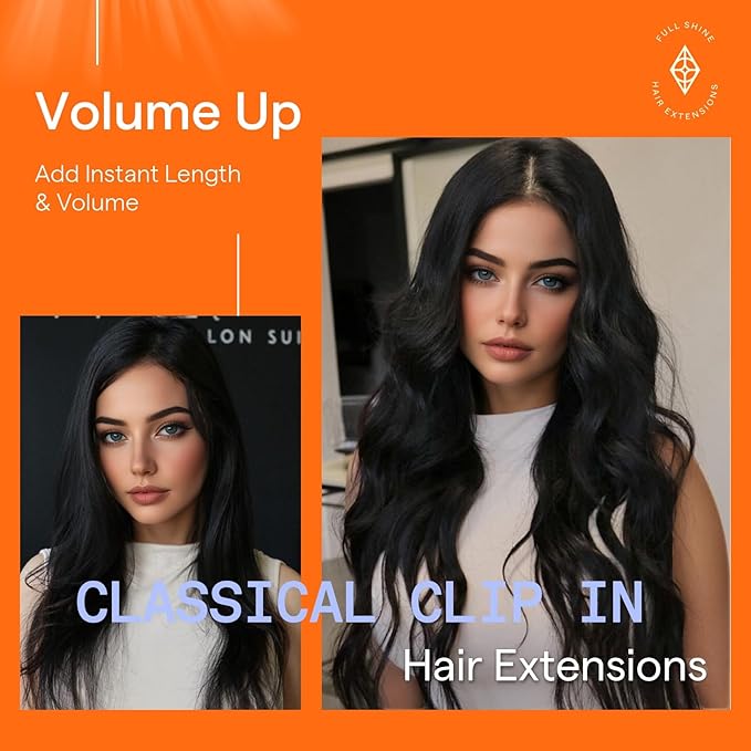 Full Shine Clip on Black Hair Extensions Real Human Hair 7 Pcs 120 Grams Remy Hair Silky Straight Clip in Hair Extensions for Black Women 16 Inch