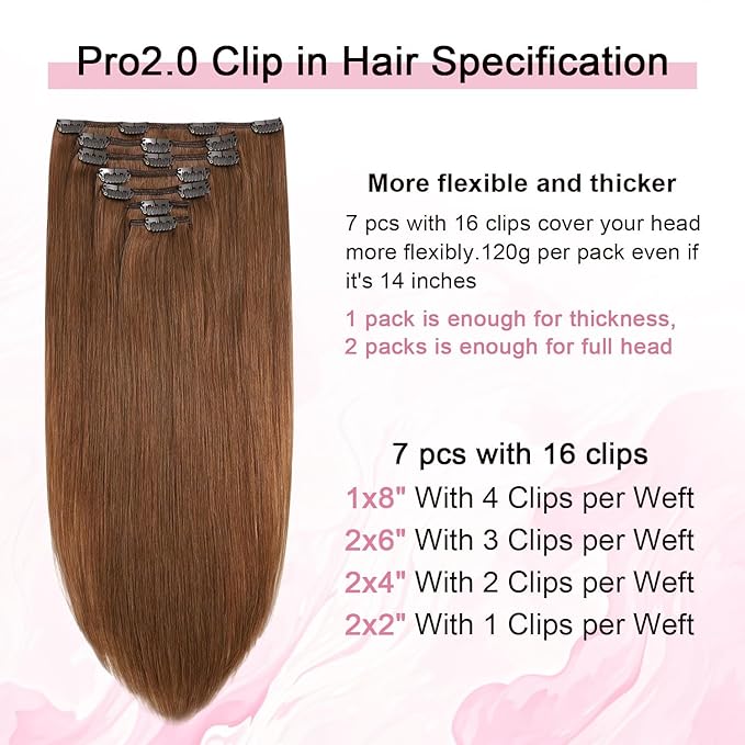 Pro2.0 Remy Real Human Hair Extensions Clip ins 120g Thick 7pcs Color #33 Dark Auburn Copper Remy Clip in Hair Extensions Real Human Hair 16inch Seamless Double Weft for Women（#33-16inch）