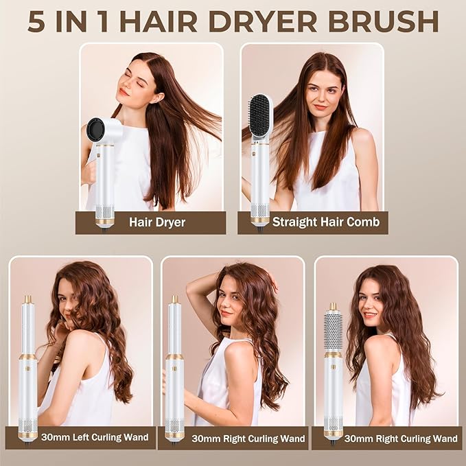 Blow Dryer Brush 5 in 1, Negative Ion Hair Dryer Brush Set Upgrade Hot Air Brush Air Styler Curling Wrap Air Curler, Curling Iron Hair Styling Tools As A Gift for Straight/Curl/Drying/Smoothing