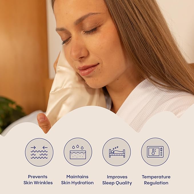 FluffCo 100% Pure Mulberry Silk Pillowcase - King Size | Luxurious Cooling Pillowcase for Hair & Skin Care | 22 Momme Natural Silk Body Pillowcase for Standard US Bedding (White)