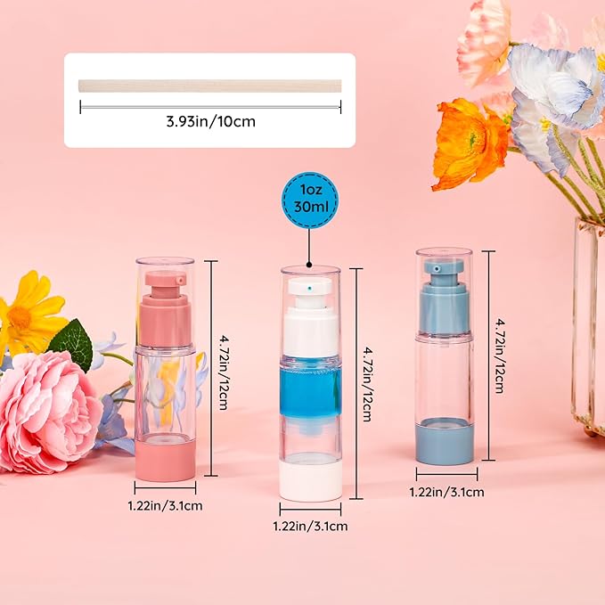 Segbeauty 1oz Refillable Small Airless Pump Bottles, 3pcs Empty Travel Size Containers for Creams, Mini Vacuum Lotion Travel Bottles for Toiletries, 30ml Pump Dispenser Sample Containers for Liquids