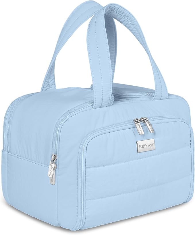TOPDesign Travel Toiletry Bag for Women, Puffer Large Toiletry Bag, Lightweight Cosmetic Makeup Organizer with Handle for Traveling, Accessories, Essentials, Toiletries (Ocean Blue)