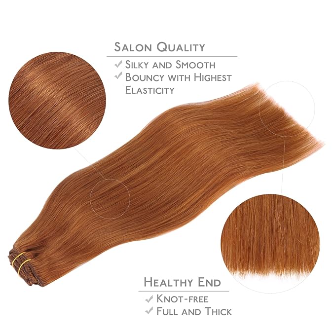 WENNALIFE Clip in Hair Extensions Real Human Hair, 16 Inch 150g 9pcs Human Hair Extensions Clip In, Dirty Ginger Hair Extensions Clip In Real Hair Coloured Remy Human Hair Extensions