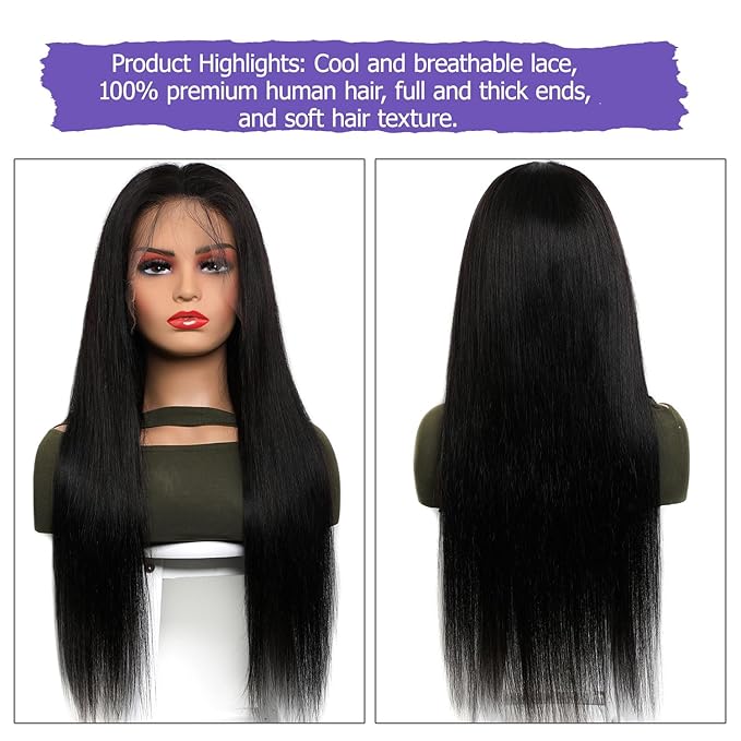 Lemoda Straight SKINLIKE Real HD 13x4 Full Lace Frontal Wigs 210% Density 15A 34inch Brazilian Straight Virgin Human Hair Lace Front Wig Invisible 0.1mm Ultra-thin Frayed Ends Tiny Knots
