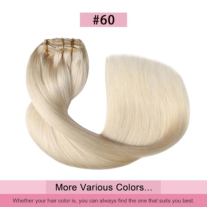 Pro2.0 Clip in Hair Extensions Real Human Hair 120g Thick 7pcs Color #60 Platinum Blonde Remy Real Human Hair Extensions Clip ins 14inch Seamless Double Weft for Women（#60-14inch）