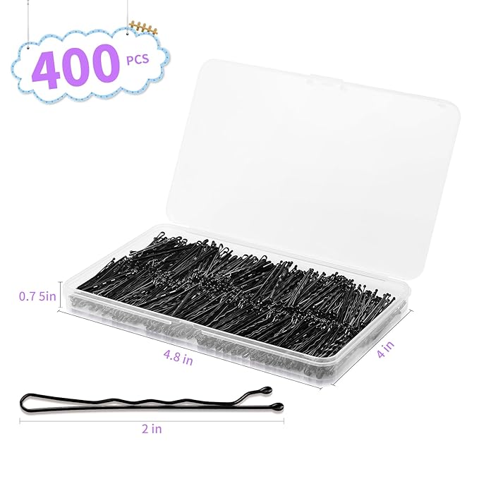 400Pcs Bobby Pins Black, Premium Curved Bobby Pin Brown Blonde Hair Secure-Hold & Pain-Free, 2-Inch Non-Sliding Black Bobby Pins, Invisble Wave Hair Pins for Women Girl Child for Various Hair Styles
