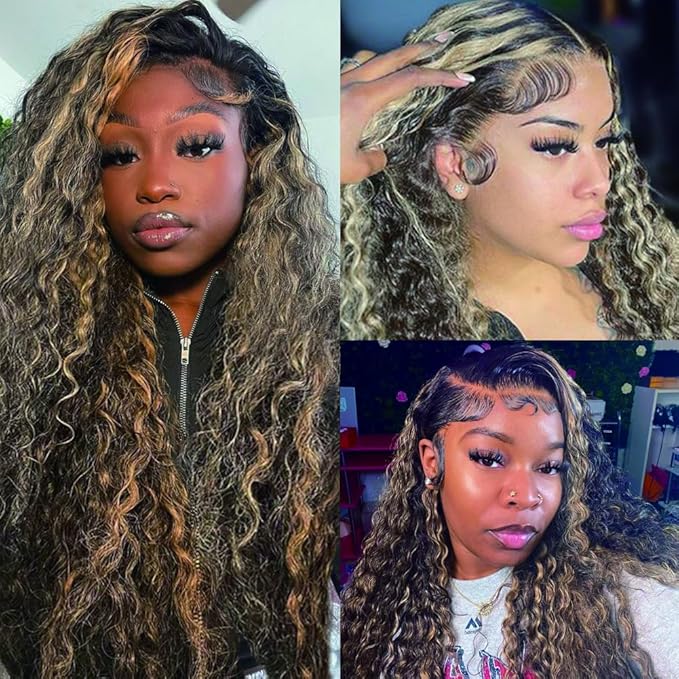 bangjazz 26 Inch Deep Wave Lace Front Wigs Human Hair Fb/27 180% Density 13x4 HD Lace Frontal Wigs Human Hair Pre Plucked Ombre Lace Front Wig Balayage Highlight Glueless Wigs for Women