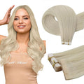 Full Shine Seamless Injected Tape in Hair Extensions 24 Inch Invisible Machine Remy Tape in Virgin Hair Extensions Color Blonde for Wedding Add Length 25G 10Pcs