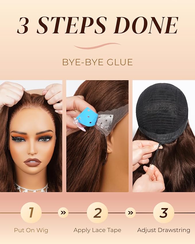 Arabella 13x6 Chocolate Brown Glueless Wigs Human Hair Pre Plucked Pre Cut 13x6 Ear to Ear Full HD Lace Front Wigs Human Hair 210% Density 4# Brown Straight Wig Drawstring Wig Human Hair 30 Inch