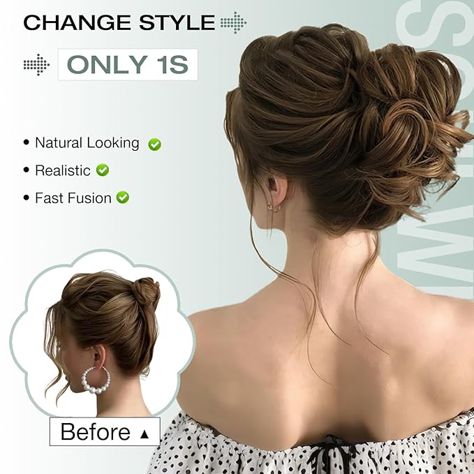 Messy Bun Hair Piece Wavy Curly Scrunchies Fluffy Donut Thick Updo Elegant Chignon Hairpieces for Women Girls, Platinum Blonde 1.4oz