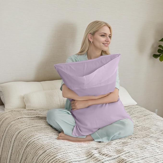TELUS Pillow Cases Queen Size 2 Pack, Bamboo Rayon Cooling Pillowcases with Envelope Closure, Cool Breathable Pillow Case for Hot Sleepers & Night Sweats, 20x30 inch, Purple