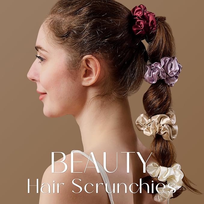 ZIMASILK 100% Mulberry Silk Hair Scrunchies – 19 Momme Elastic Silk Hair Ties for Women & Girls, Gentle No-Tug (3 Pack, Taupe)