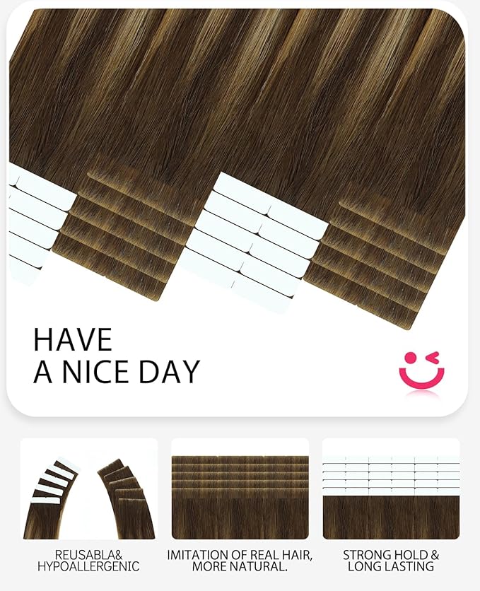 Youngsmile Invisible Tape in Hair Extensions Human Hair Balayage #4/27/4 Chocolate Brown to Caramel Blonde 20pcs 30g 14 Inch Injection Tape in Hair Extensions Human Hair (#4/27/4,14'')