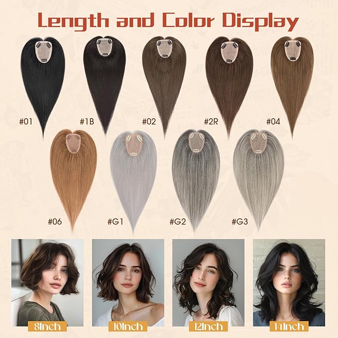 Rich Choices Human Hair Toppers for Women-100% Real Remy Hair Topper No Bang-Upgraded 150% Density 9 * 12CM Lace Base-Clip in Hairs Topper for Thinning Hairs-14Inch #2R Chocolate Brown