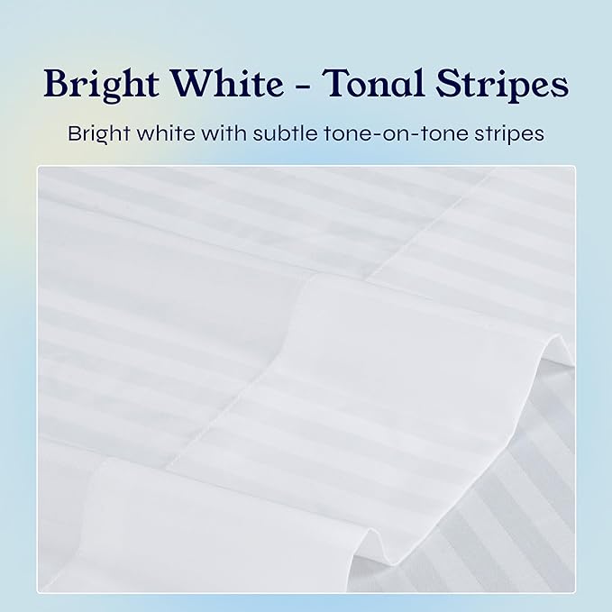 California Design Den King Size Pillowcase Set - 400 Thread Count, 100% Cotton Sateen, Set of 2 Pillow Covers, Soft and Breathable - Striped Bright White