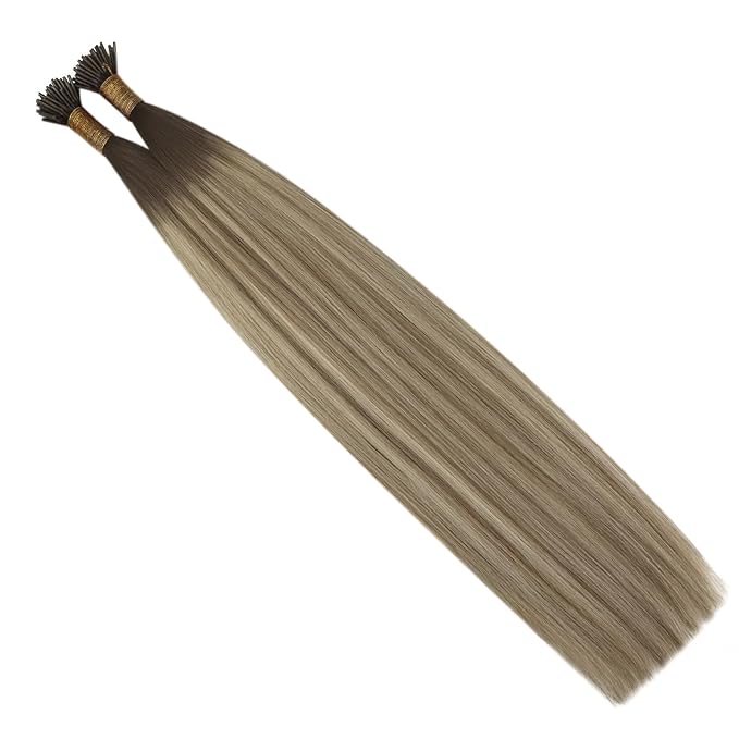 YoungSee I Tips Hair Extensions Human Hair Ombre Itips Hair Extensions Ombre Dark Brown to Light Brown with Blonde I-Tip Extension Balayage 20In Keratin Hair Extensions Volume-Adding 50s 50g