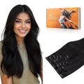 DOORES Human Hair Extensions Clip in, Jet Black 24 Inch 120g 7pcs, Remy Clip in Hair Extensions Natural Straight Weft for Women