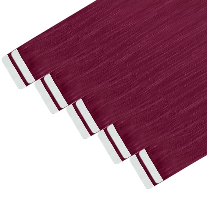 YoungSee Human Hair Tape in Extensions Magenta 18 inch Invisible Tape in Hair Extensions Human Hair 10pcs 25g Rosein Color Tape-ins Real Human Hair for Prom