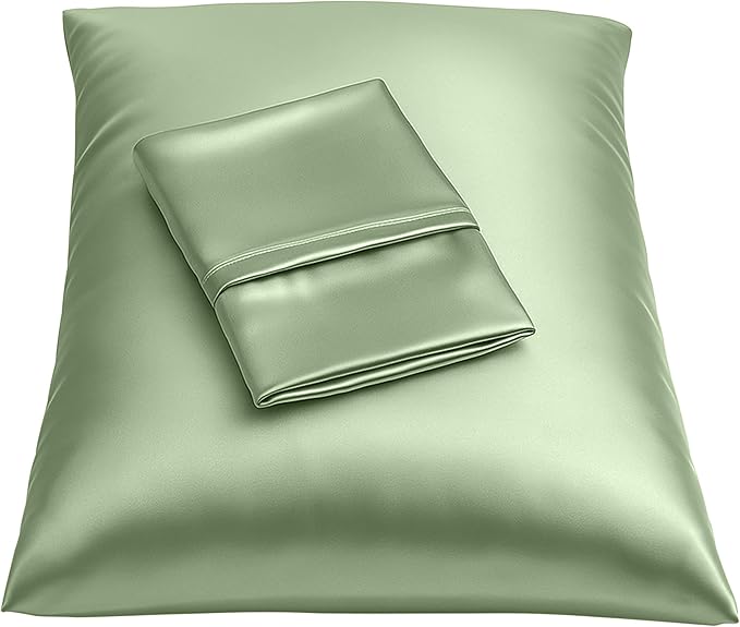 BLISSFORD Satin Pillowcase with Zipper, for Hair and Skin Care, Feels Soft and Cool Like a Silk Pillowcase, Satin Pillow Cases 2 Pack, Slik Pillow Cover, Sage Green -King Size -Set of 2
