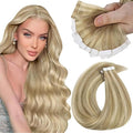 Sunny Hair Tape in Hair Extensions Real Human Hair Invisible Remy Hair Extensions Tape ins for Women Dark Honey Blonde Highlight Medium Blonde 24 inch 25G
