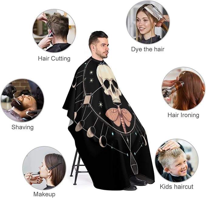Large Size Salon Barber Cape, Black Raven Moon Skull Professional Hair Cutting Cape for Men Women