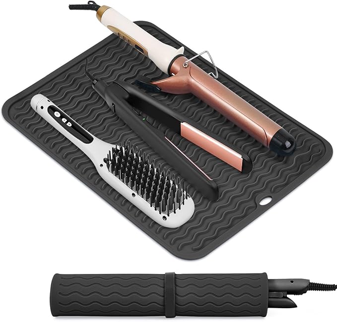 Oversize Silicone Heat Resistant Mat, Portable Travel Mat Cover with Velcro for Curling Irons, Flat Irons, Hair Straightener and Hot Hair Styling Tools(14.2" x 11")