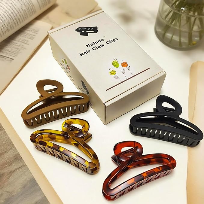 Hair Claw Clips, Large Non-Slip Unbreakable 4.3 Inch Matte Hair Claws for Women Long or Thick Curly Hair, 4 Pack