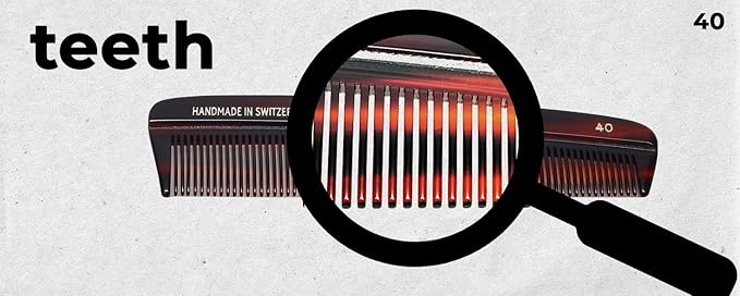#40 Handmade Narrow Tooth Comb Tortoise Havana Acetate Fine Straight Thin Detangling Parting Grooming Teasing Hair Styling Hairdresser Barber Hairdressing Wet Dry Pocket Travel Women Men Kids