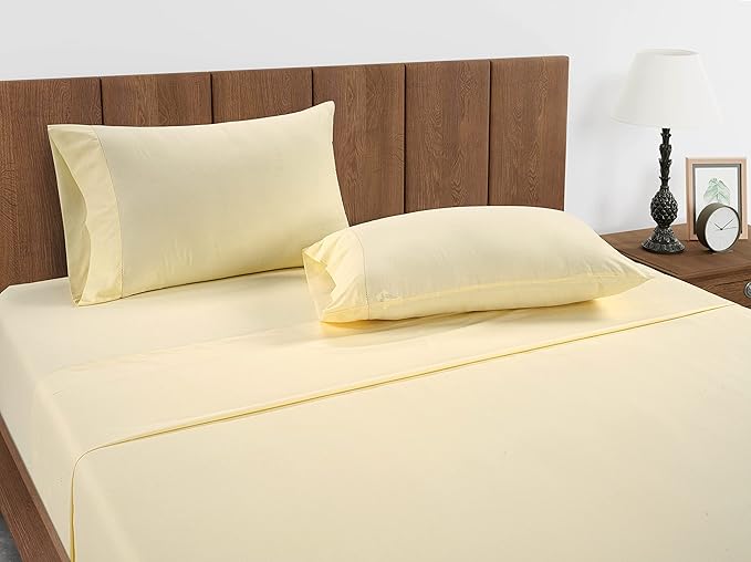 Lane Linen 100% Organic Cotton King Size Pillow Cases Set of 2 (20''x36'') Pure Organic Cotton Pillowcases Light Yellow