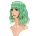 FAELBATY Green Wig Short Bob Wigs With Air Bangs Shoulder Length Wig For Women Curly Wavy Synthetic Cosplay Wig for Girl Costume Wigs (12" green color)