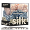 Suncdelv Silk,100% Silk Scrunchies for Hair,22 Momme Hair Ties for Anti-Crease & Breakage,Natural Women Hair Accessories，Fashion Hairbands 3PCS(Pink,Blue,Khaki）