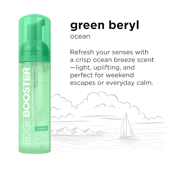 Style Factor EDGE BOOSTER Extra Strength Setting Mousse Travel Size – Frizz Control, Extra Volume, and Conditioning – 2.5oz Green Beryl Mousse for Curly Hair