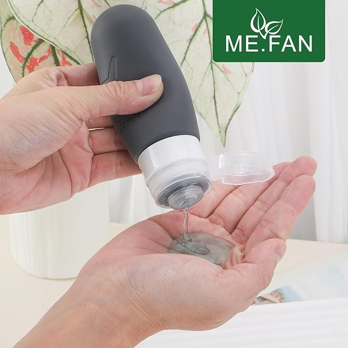 ME.FAN Travel Bottles for Toiletries, TSA Approved 3oz Travel Size Containers, Silicone Squeezable Portable Split Bottle, Travel Accessories for Conditioner, Shampoo, Lotion- 4 Pack Desert Sage