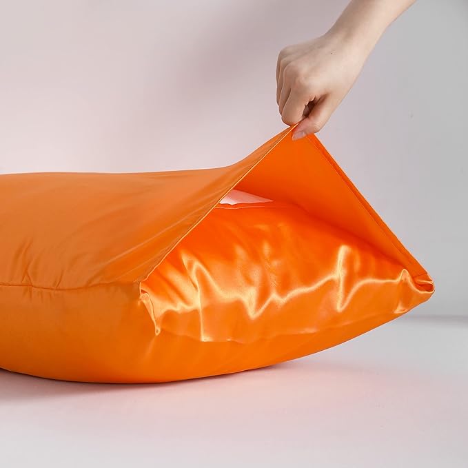 NTBAY Satin Body Pillowcase for Hair and Skin, Luxurious and Silky Pillow case with Envelope Closure, 20x54 Inches, Orange